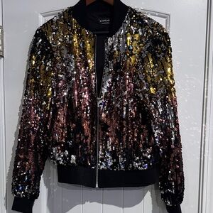 bebe Multicolor Sequin Bomber Jacket